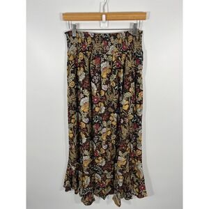 Forest‎ Fairy Boho Chic Womens Maxi Skirt M Multicolor Floral Tiered Ruffle